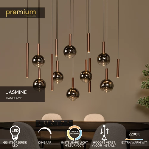 Lucide JASMINE - Hanglamp - LED Dimb. - CCT - 14x4,4W 2200K/3300K - Koper | Premium - USP